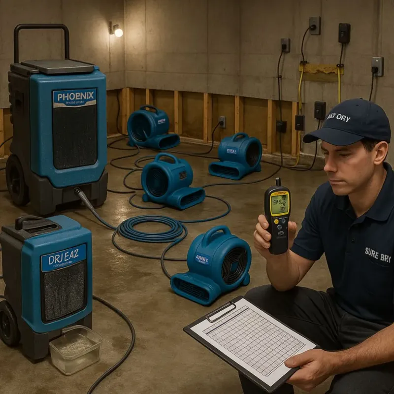 Structural Drying and Dehumidification process in Westwood, MA